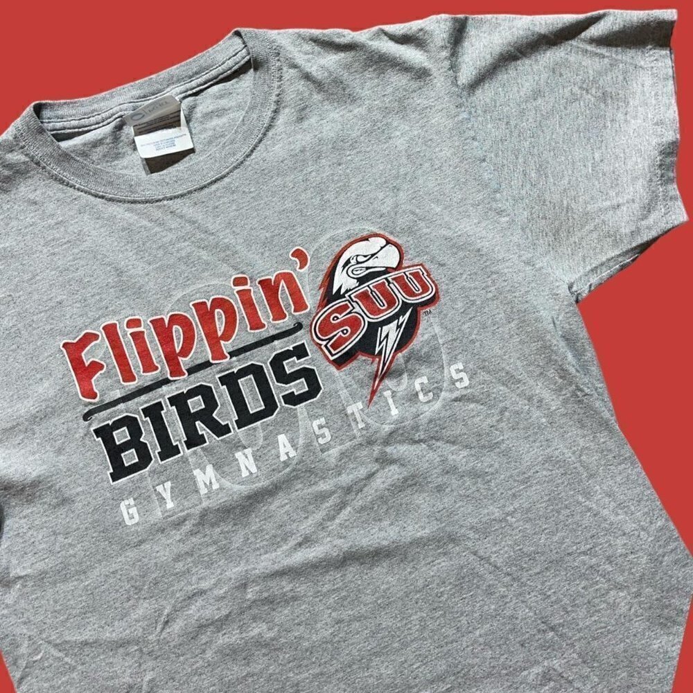 Y2k college t shirt FLIPPIN’ BIRDS